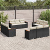 Set de sofás de jardín 12 piezas cojines ratán sintético negro 1