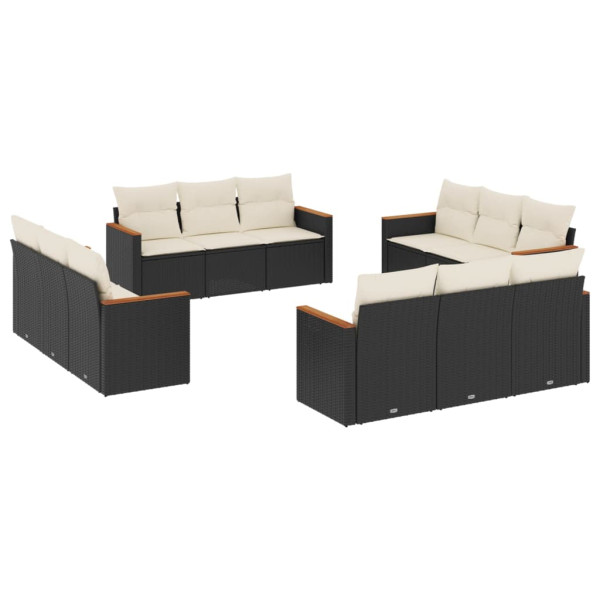 12 pcs conjunto de sofás de jardim c/ almofadões vime PE preto M 2