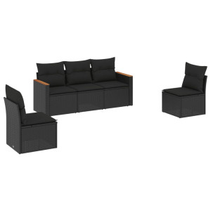 5 pcs conjunto sofás de jardim com almofadões vime PE preto H