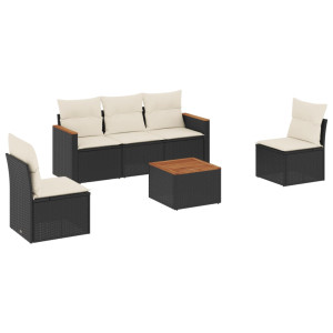 6 pcs conjunto sofás de jardim c/ almofadões vime PE preto H
