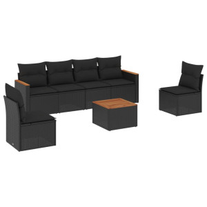 7 pcs conjunto de sofás p/ jardim c/ almofadões vime PE preto H