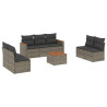 8 pcs conjunto sofás de jardim c/ almofadões vime PE cinzento 2