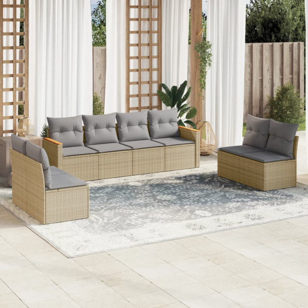 Juego de sofás jardín con cojines beige mezcla 8 pzas ratán PE D