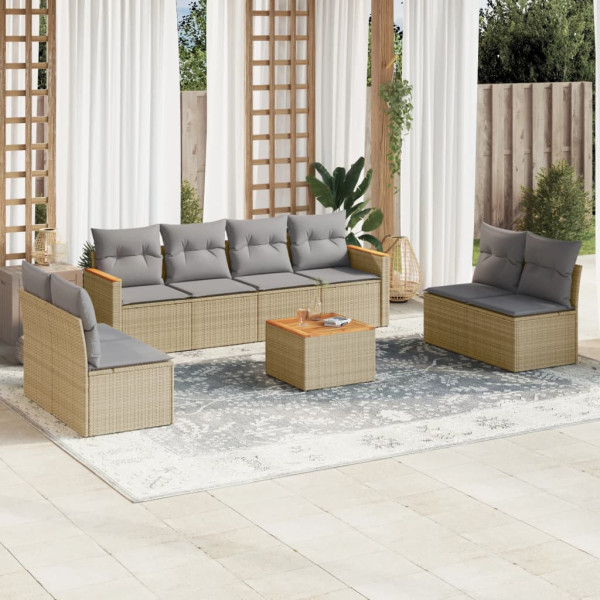 Juego de sofás jardín con cojines beige mezcla 9 pzas ratán PE D