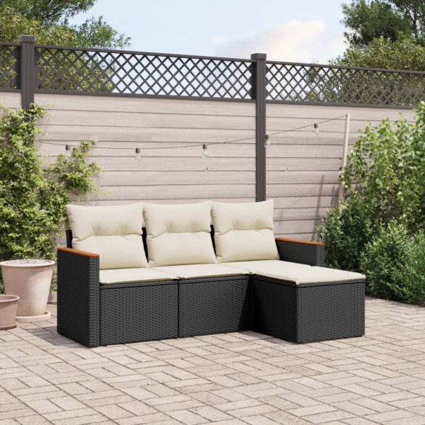 4 pcs conjunto de sofás para jardim c/ almofadões vime PE preto D