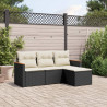 4 pcs conjunto de sofás para jardim c/ almofadões vime PE preto 1