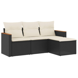 4 pcs conjunto de sofás para jardim c/ almofadões vime PE preto H