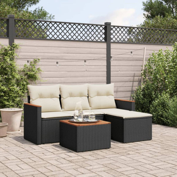 Set de muebles de jardín 5 pzas y cojines ratán sintético negro D