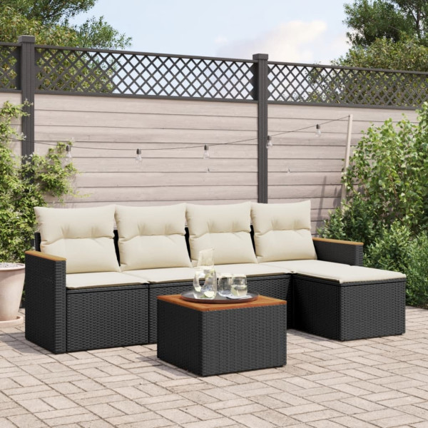 6 pcs conjunto sofás de jardim c/ almofadões vime PE preto D