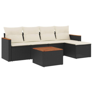 6 pcs conjunto sofás de jardim c/ almofadões vime PE preto H