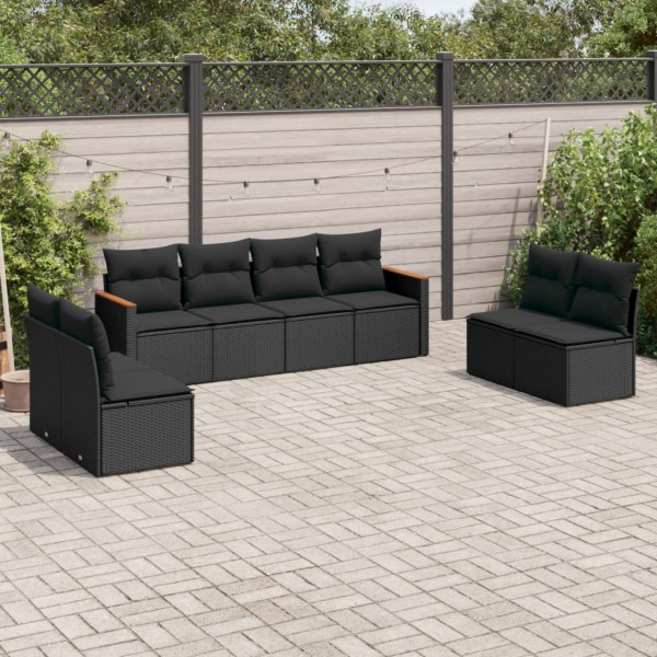 8 pcs conjunto sofás de jardim com almofadões vime PE preto D