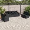 8 pcs conjunto sofás de jardim com almofadões vime PE preto 1