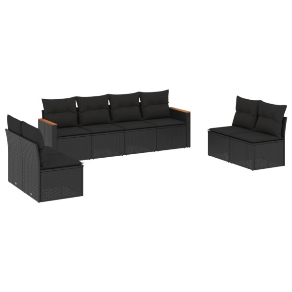 Set de sofás de jardín 8 piezas y cojines ratán sintético negro M 2