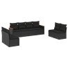 8 pcs conjunto sofás de jardim com almofadões vime PE preto 2