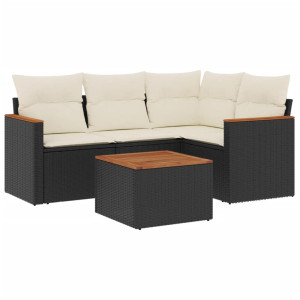 5 pcs conjunto sofás de jardim com almofadões vime PE preto H