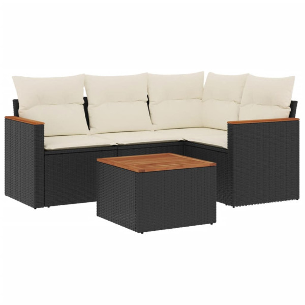 5 pcs conjunto sofás de jardim com almofadões vime PE preto M 2