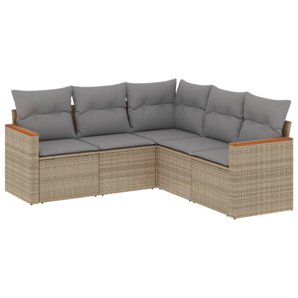5 pcs conj. sofás jardim c/ almofadões vime PE bege misturado M 2