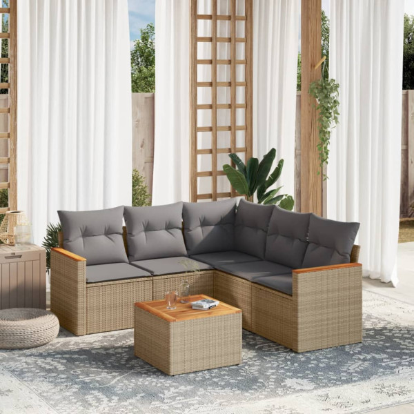 Juego de sofás jardín con cojines beige mezcla 6 pzas ratán PE D