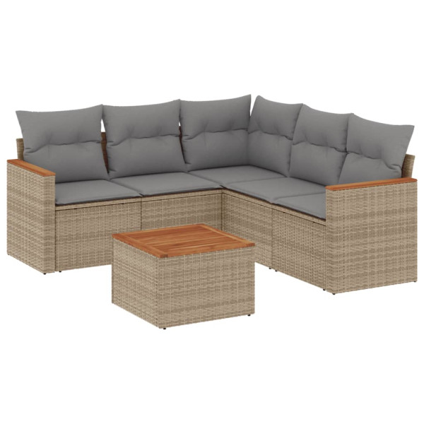 Juego de sofás jardín con cojines beige mezcla 6 pzas ratán PE M 2