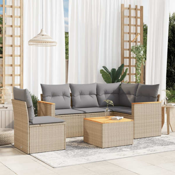 Juego de sofás jardín con cojines beige mezcla 6 pzas ratán PE D