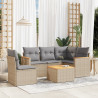 6 pcs conj. sofás jardim c/ almofadões vime PE bege misturado 1