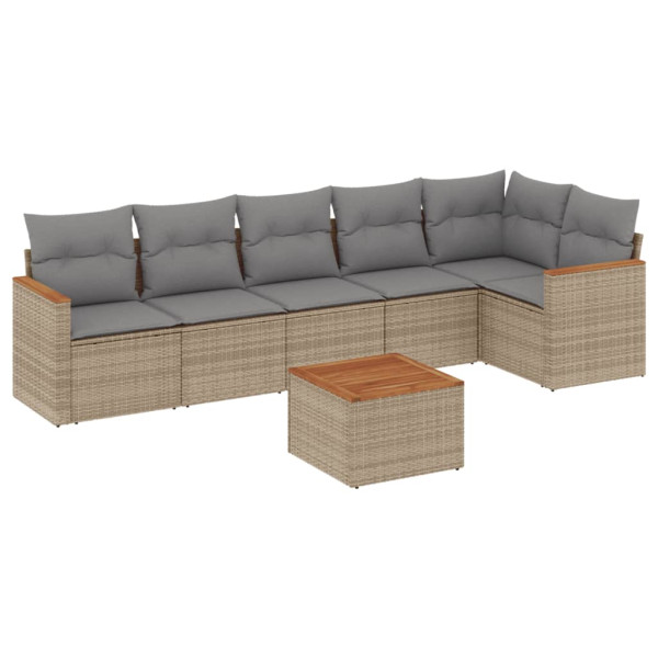 Juego de sofás jardín con cojines beige mezcla 7 pzas ratán PE M 2