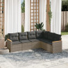 6 pcs conjunto sofás de jardim com almofadões vime cinzento 1