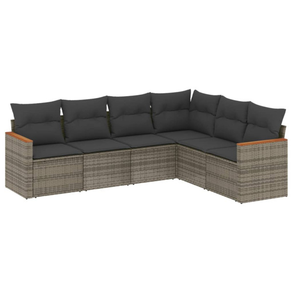 Set de muebles de jardín 6 pzas y cojines ratán sintético gris M 2