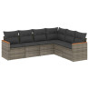 Set de muebles de jardín 6 pzas y cojines ratán sintético gris 2