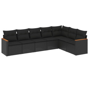7 pcs conjunto de sofás p/ jardim c/ almofadões vime PE preto H