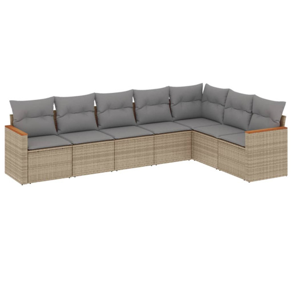 7 pcs conj. sofás jardim c/ almofadões vime PE bege misturado M 2