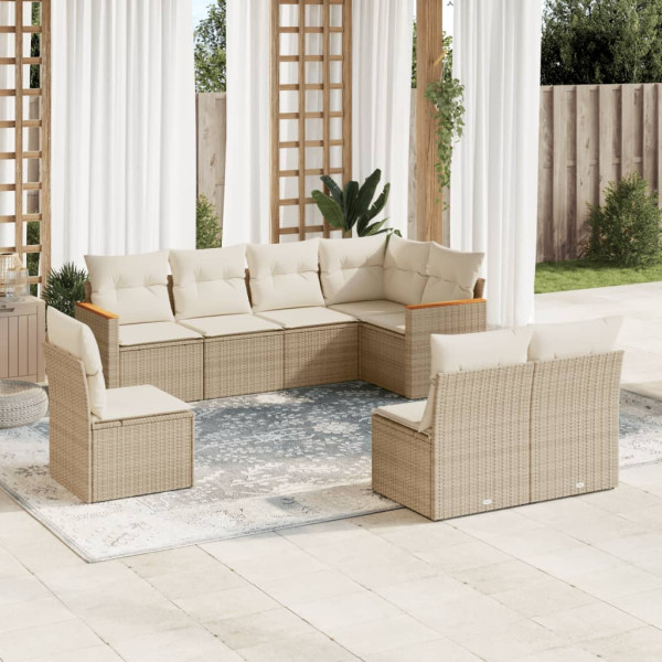 8 pcs conjunto de sofás p/ jardim com almofadões vime PE bege D