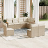 8 pcs conjunto de sofás p/ jardim com almofadões vime PE bege 1