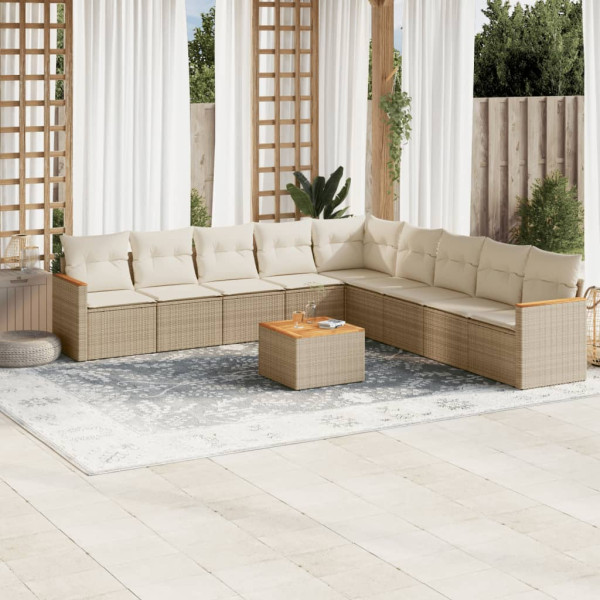 Juego de sofás jardín con cojines beige 10 pzas ratán sintético D
