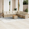 10 pcs conjunto de sofás p/ jardim com almofadões vime PE bege 1
