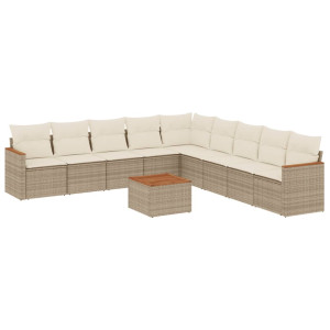10 pcs conjunto de sofás p/ jardim com almofadões vime PE bege H