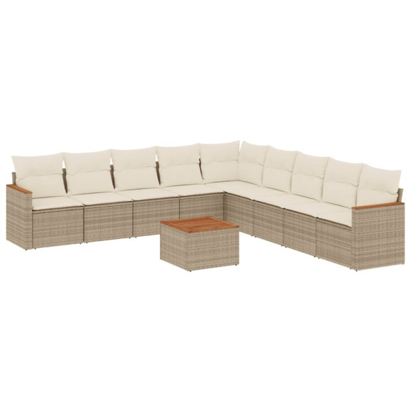 10 pcs conjunto de sofás p/ jardim com almofadões vime PE bege M 2