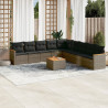 10 pcs conjunto sofás de jardim c/ almofadões vime PE cinzento 1