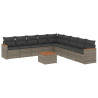 10 pcs conjunto sofás de jardim c/ almofadões vime PE cinzento 2