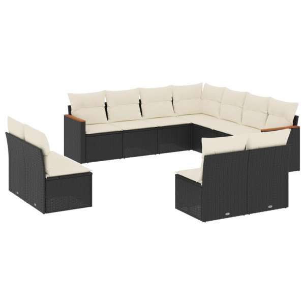 Set de sofás de jardín 11 pzas y cojines ratán sintético negro M 2