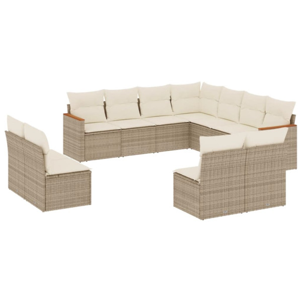 11 pcs conjunto sofás de jardim c/ almofadões vime PE bege M 2