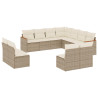 11 pcs conjunto sofás de jardim c/ almofadões vime PE bege 2
