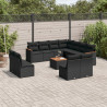 12 pcs conjunto de sofás de jardim c/ almofadões vime PE preto 1