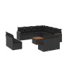 12 pcs conjunto de sofás de jardim c/ almofadões vime PE preto 2