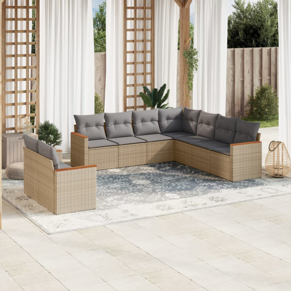 Juego de sofás jardín con cojines beige mezcla 9 pzas ratán PE D