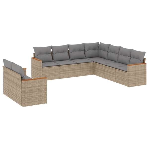 9 pcs conj. sofás jardim c/ almofadões vime PE bege misturado M 2