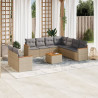 Juego de sofás jardín con cojines beige 10 pzas ratán sintético 1