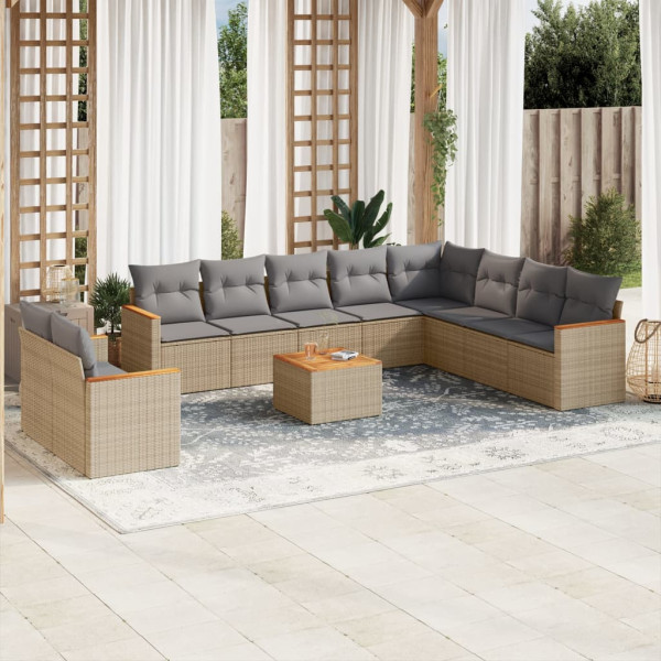 Juego de sofás jardín con cojines beige mezcla 11 pzas ratán PE D