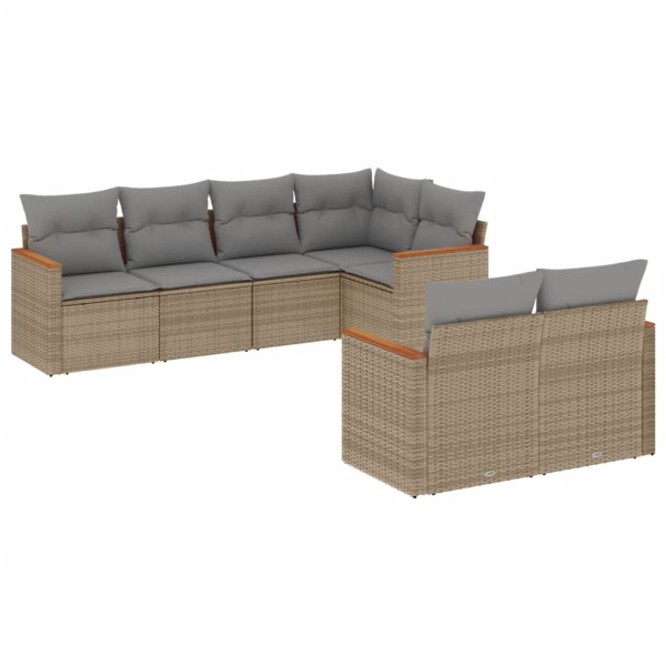 Juego de sofás jardín con cojines beige mezcla 7 pzas ratán PE M 2
