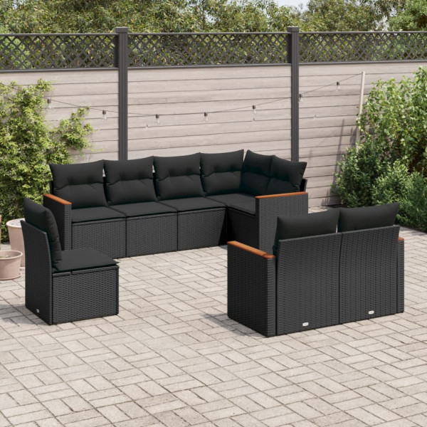 8 pcs conjunto sofás de jardim com almofadões vime PE preto D